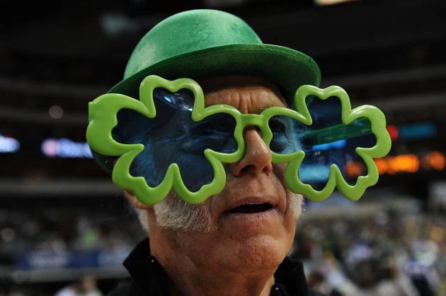 Detroit Pistons v Dallas Mavericks Man in Shamrock Glasses and Green Bowler Hat